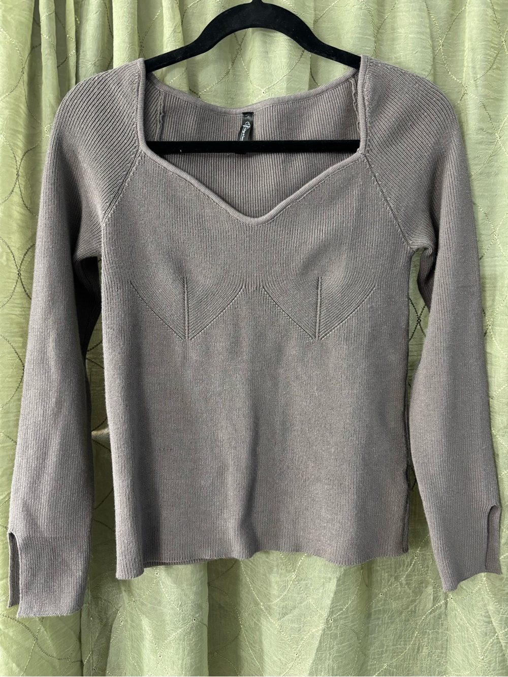 Women’s Taupe Indigo & Lace Knit V-Neck Sweater